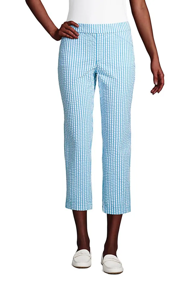 Lands039 End Capris and Crop Pants Women Petite Mid Rise Pull On Chino Seersucker Crop Pants Reef Blue Seersucker Lands039 End Capris and Crop Pants Women Petite Mid Rise Pull On Chino Seersucker Crop Pants Reef Blue Seersucker