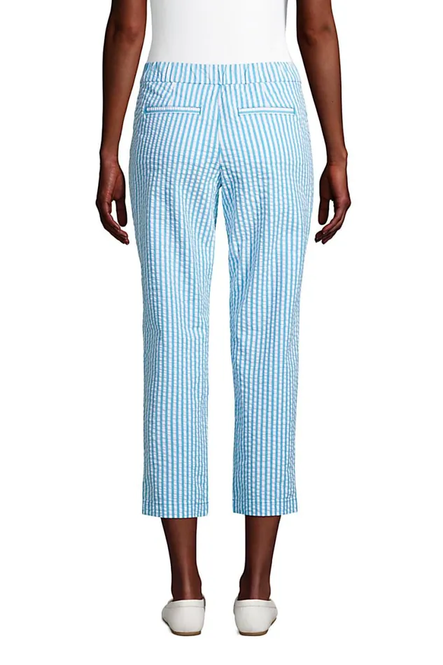 Lands039 End Capris and Crop Pants Women Petite Mid Rise Pull On Chino Seersucker Crop Pants Reef Blue Seersucker Lands039 End Capris and Crop Pants Women Petite Mid Rise Pull On Chino Seersucker Crop Pants Reef Blue Seersucker