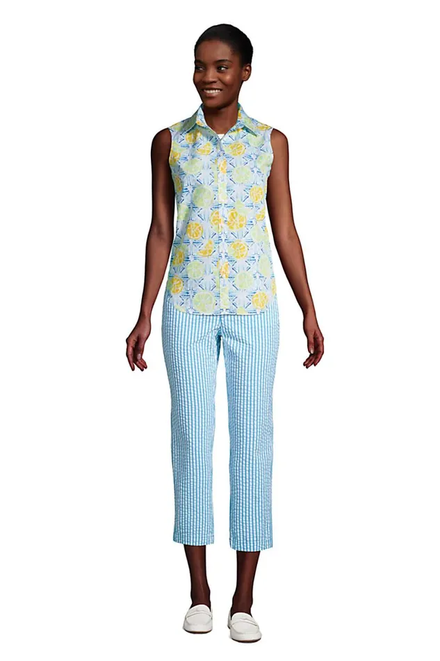 Lands039 End Capris and Crop Pants Women Petite Mid Rise Pull On Chino Seersucker Crop Pants Reef Blue Seersucker Lands039 End Capris and Crop Pants Women Petite Mid Rise Pull On Chino Seersucker Crop Pants Reef Blue Seersucker