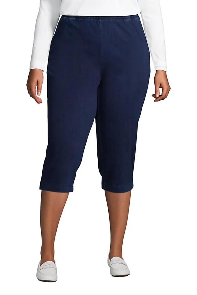 Lands039 End Capris and Crop Pants Women Plus Size Sport Knit Denim High Rise Elastic Waist Pull On Capri Pants Dark Indigo Lands039 End Capris and Crop Pants Women Plus Size Sport Knit Denim High Rise Elastic Waist Pull On Capri Pants Dark Indigo