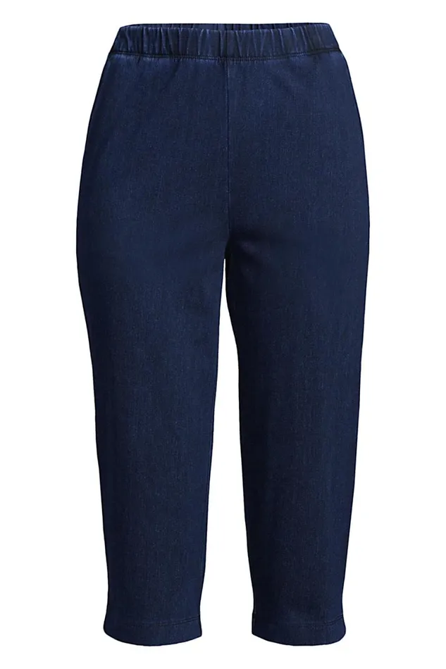 Lands039 End Capris and Crop Pants Women Plus Size Sport Knit Denim High Rise Elastic Waist Pull On Capri Pants Dark Indigo Lands039 End Capris and Crop Pants Women Plus Size Sport Knit Denim High Rise Elastic Waist Pull On Capri Pants Dark Indigo