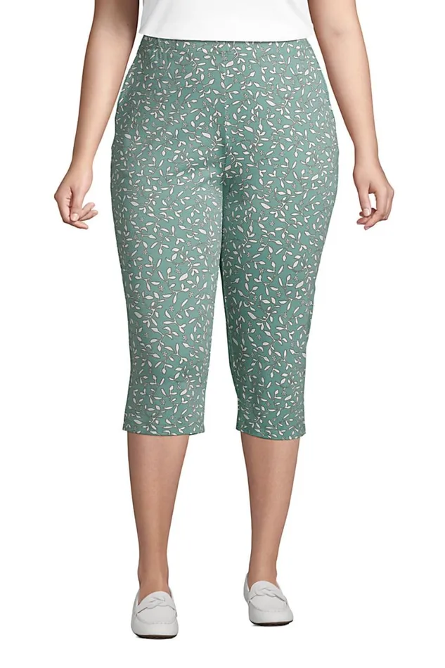 Lands039 End Capris and Crop Pants Women Plus Size Sport Knit High Rise Elastic Waist Pull On Capri Pants Print Teal Shadow Floral Leaf Lands039 End Capris and Crop Pants Women Plus Size Sport Knit High Rise Elastic Waist Pull On Capri Pants Print Teal Shadow Floral Leaf