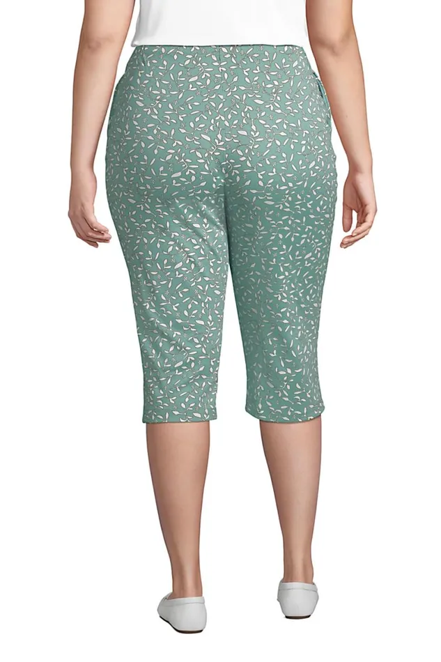 Lands039 End Capris and Crop Pants Women Plus Size Sport Knit High Rise Elastic Waist Pull On Capri Pants Print Teal Shadow Floral Leaf Lands039 End Capris and Crop Pants Women Plus Size Sport Knit High Rise Elastic Waist Pull On Capri Pants Print Teal Shadow Floral Leaf