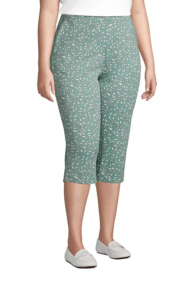 Lands039 End Capris and Crop Pants Women Plus Size Sport Knit High Rise Elastic Waist Pull On Capri Pants Print Teal Shadow Floral Leaf Lands039 End Capris and Crop Pants Women Plus Size Sport Knit High Rise Elastic Waist Pull On Capri Pants Print Teal Shadow Floral Leaf