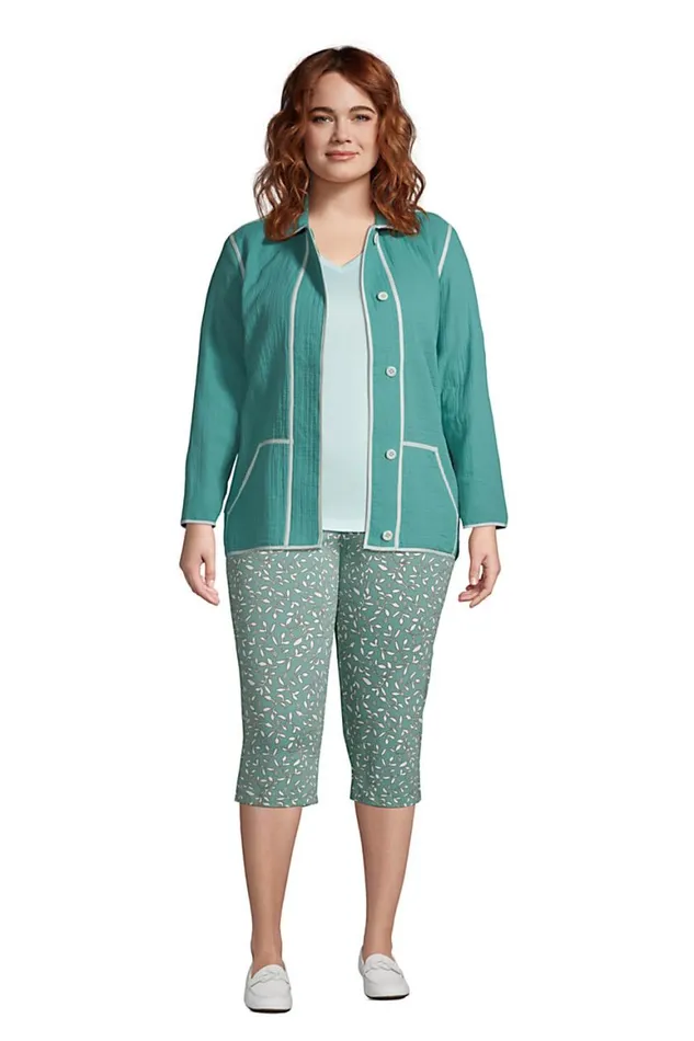 Lands039 End Capris and Crop Pants Women Plus Size Sport Knit High Rise Elastic Waist Pull On Capri Pants Print Teal Shadow Floral Leaf Lands039 End Capris and Crop Pants Women Plus Size Sport Knit High Rise Elastic Waist Pull On Capri Pants Print Teal Shadow Floral Leaf
