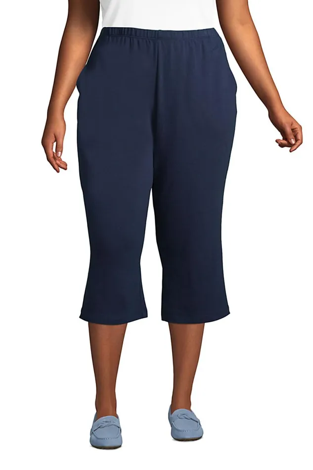 Lands039 End Capris and Crop Pants Women Plus Size Sport Knit High Rise Elastic Waist Pull On Capri Pants Radiant Navy