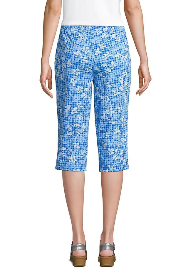 Lands039 End Capris and Crop Pants Women Sport Knit High Rise Elastic Waist Pull On Capri Pants Print Classic Cobalt Floral Gingham Lands039 End Capris and Crop Pants Women Sport Knit High Rise Elastic Waist Pull On Capri Pants Print Classic Cobalt Floral Gingham