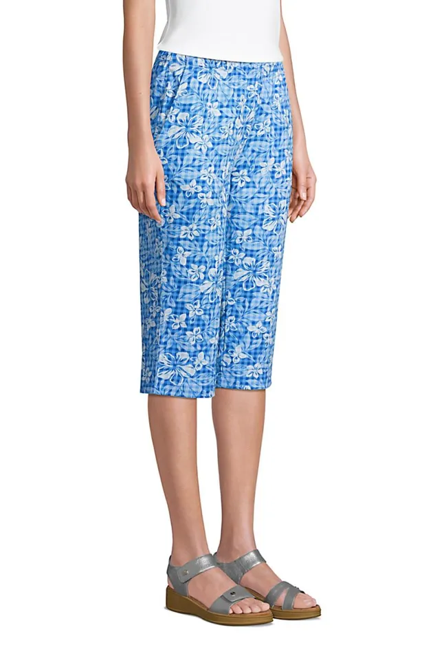 Lands039 End Capris and Crop Pants Women Sport Knit High Rise Elastic Waist Pull On Capri Pants Print Classic Cobalt Floral Gingham Lands039 End Capris and Crop Pants Women Sport Knit High Rise Elastic Waist Pull On Capri Pants Print Classic Cobalt Floral Gingham