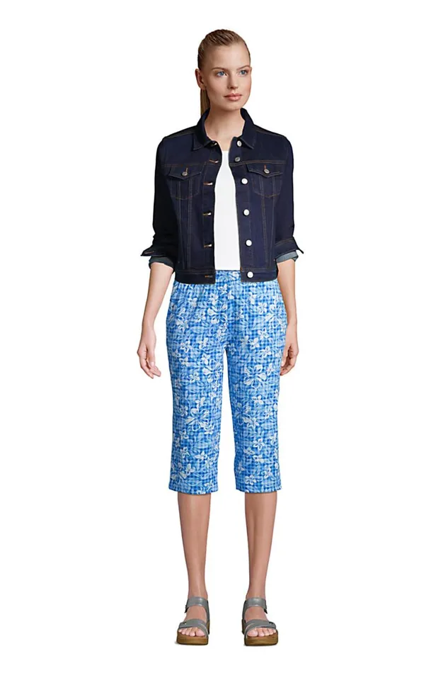 Lands039 End Capris and Crop Pants Women Sport Knit High Rise Elastic Waist Pull On Capri Pants Print Classic Cobalt Floral Gingham Lands039 End Capris and Crop Pants Women Sport Knit High Rise Elastic Waist Pull On Capri Pants Print Classic Cobalt Floral Gingham