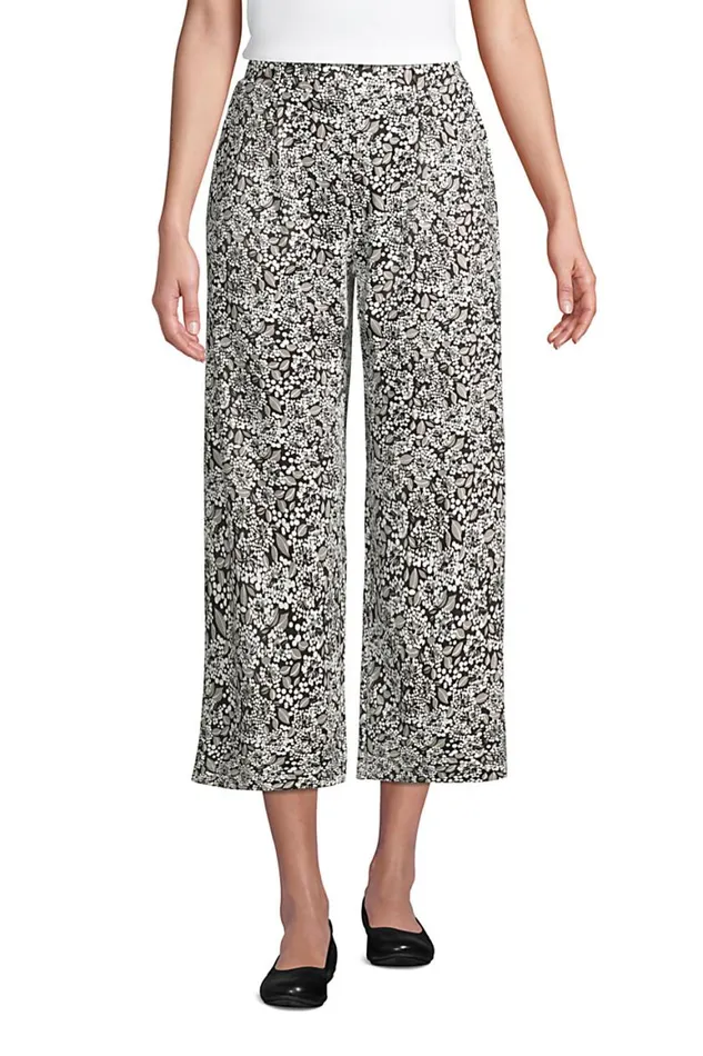 Lands039 End Capris and Crop Pants Women Sport Knit High Rise Elastic Waist Pull On Wide Leg Crop Pants Black Dotted Floral Lands039 End Capris and Crop Pants Women Sport Knit High Rise Elastic Waist Pull On Wide Leg Crop Pants Black Dotted Floral