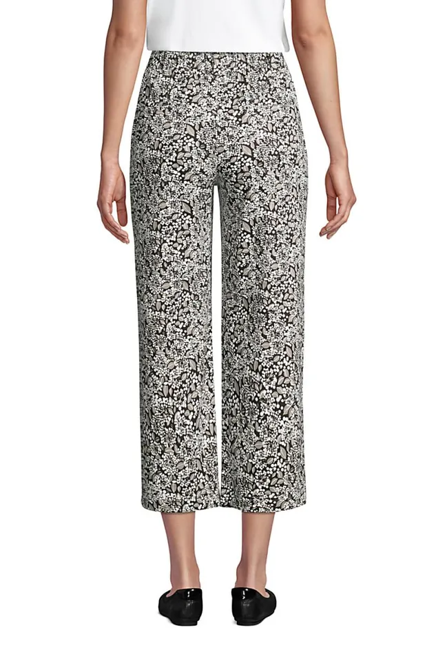Lands039 End Capris and Crop Pants Women Sport Knit High Rise Elastic Waist Pull On Wide Leg Crop Pants Black Dotted Floral Lands039 End Capris and Crop Pants Women Sport Knit High Rise Elastic Waist Pull On Wide Leg Crop Pants Black Dotted Floral