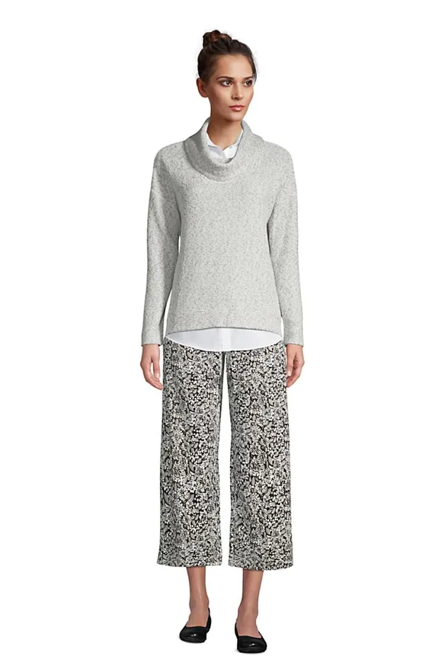 Lands039 End Capris and Crop Pants Women Sport Knit High Rise Elastic Waist Pull On Wide Leg Crop Pants Black Dotted Floral Lands039 End Capris and Crop Pants Women Sport Knit High Rise Elastic Waist Pull On Wide Leg Crop Pants Black Dotted Floral