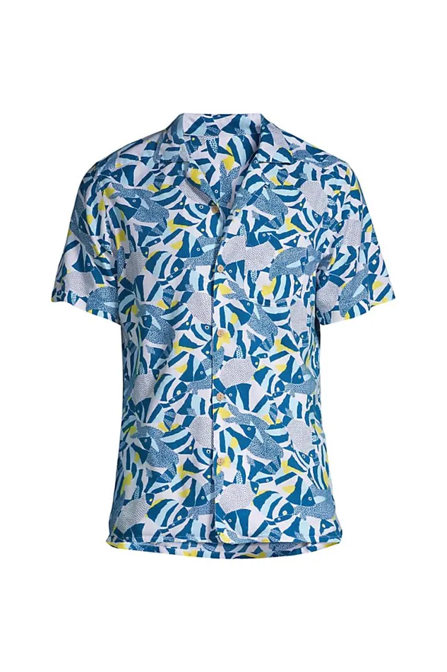 Lands039 End Casual Shirts Men Big And Tall Traditional Fit Short Sleeve Camp Collar Hawaiian Shirt Baltic Teal Angel Fish Lands039 End Casual Shirts Men Big And Tall Traditional Fit Short Sleeve Camp Collar Hawaiian Shirt Baltic Teal Angel Fish