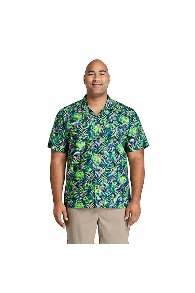 Lands039 End Casual Shirts Men Big And Tall Traditional Fit Short Sleeve Camp Collar Hawaiian Shirt Baltic Teal Angel Fish