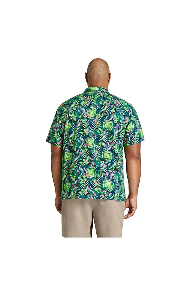 Lands039 End Casual Shirts Men Big And Tall Traditional Fit Short Sleeve Camp Collar Hawaiian Shirt Baltic Teal Angel Fish