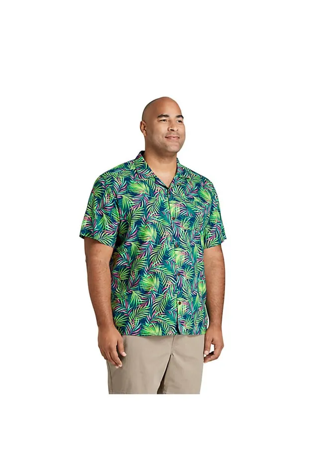 Lands039 End Casual Shirts Men Big And Tall Traditional Fit Short Sleeve Camp Collar Hawaiian Shirt Baltic Teal Angel Fish