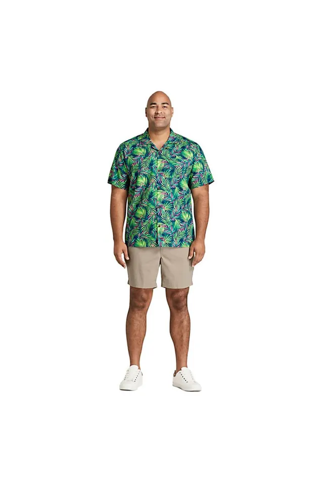 Lands039 End Casual Shirts Men Big And Tall Traditional Fit Short Sleeve Camp Collar Hawaiian Shirt Baltic Teal Angel Fish