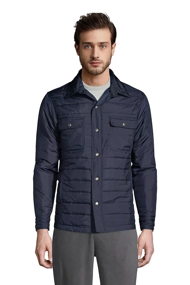 Lands039 End Casual Shirts Men Quilted Shirt Jacket Radiant Navy