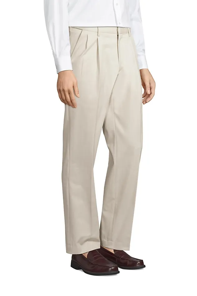 Lands039 End Chinos and Casual Pants Men Comfort Waist Pleated No Iron Twill Dress Pants Light Stone
