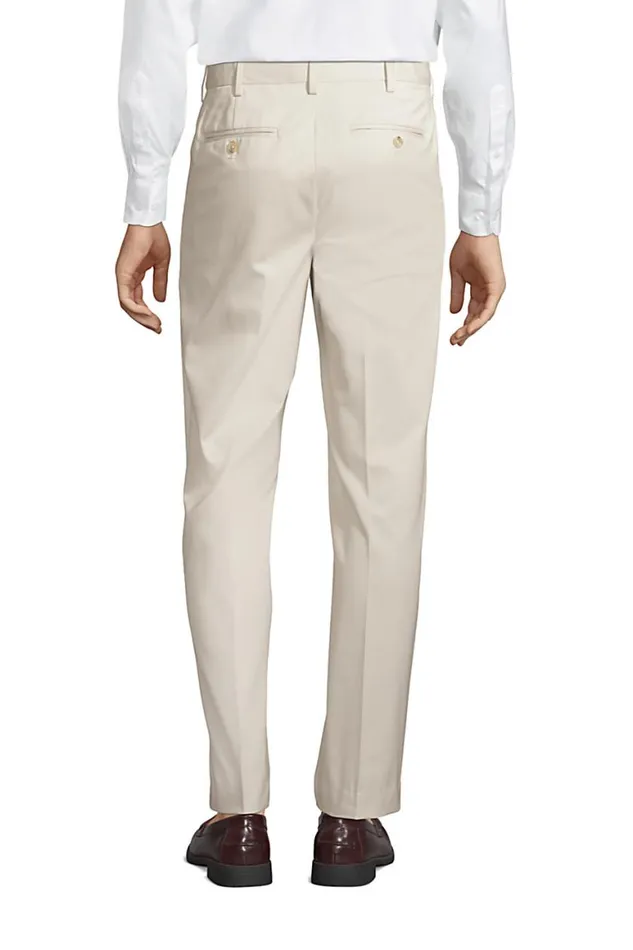 Lands039 End Chinos and Casual Pants Men Comfort Waist Pleated No Iron Twill Dress Pants Light Stone