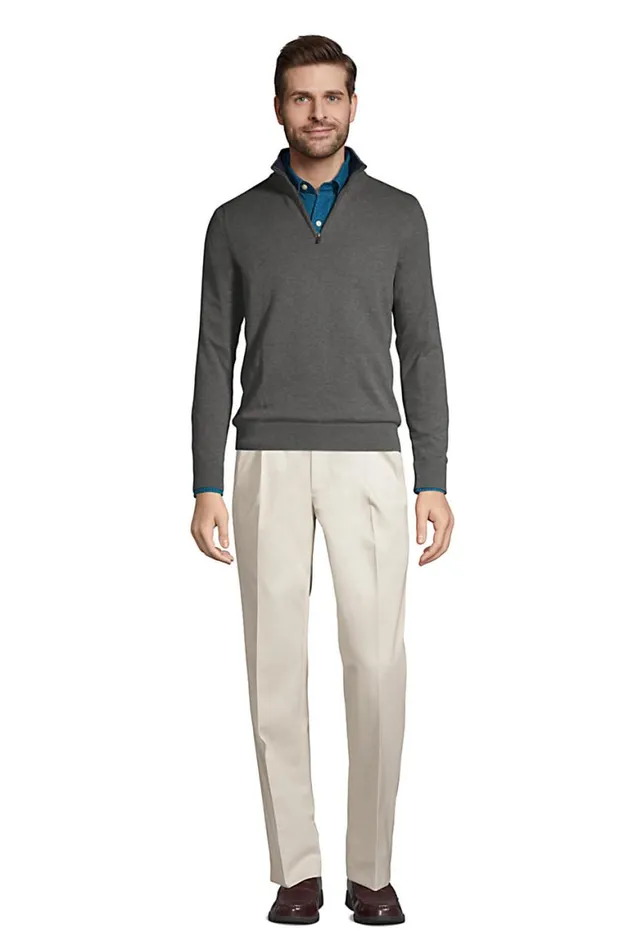 Lands039 End Chinos and Casual Pants Men Comfort Waist Pleated No Iron Twill Dress Pants Light Stone