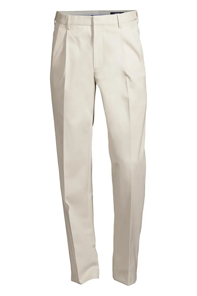 Lands039 End Chinos and Casual Pants Men Comfort Waist Pleated No Iron Twill Dress Pants Light Stone