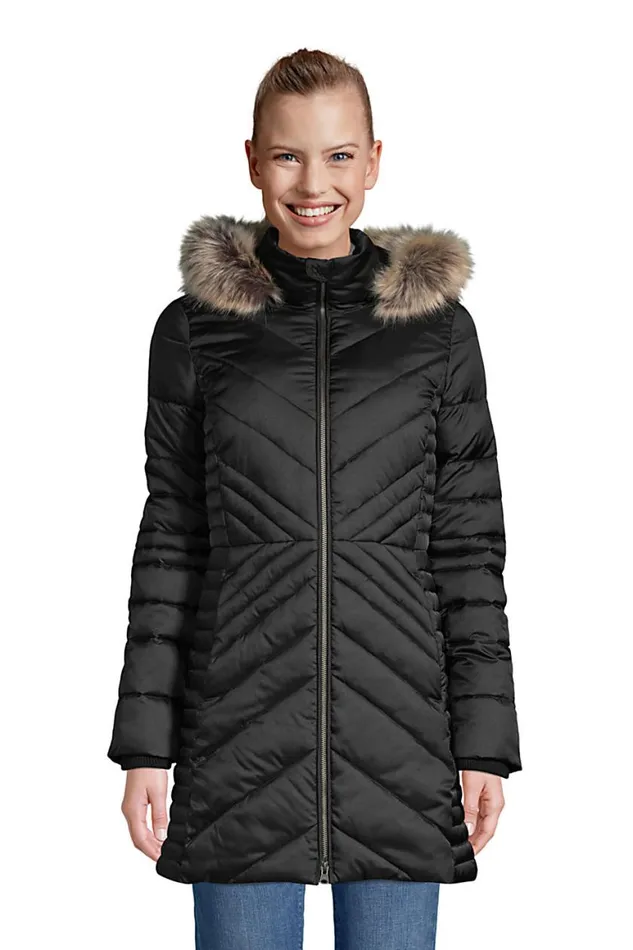 Lands039 End Coats and Jackets Women Insulated Plush Coat With Hood Black
