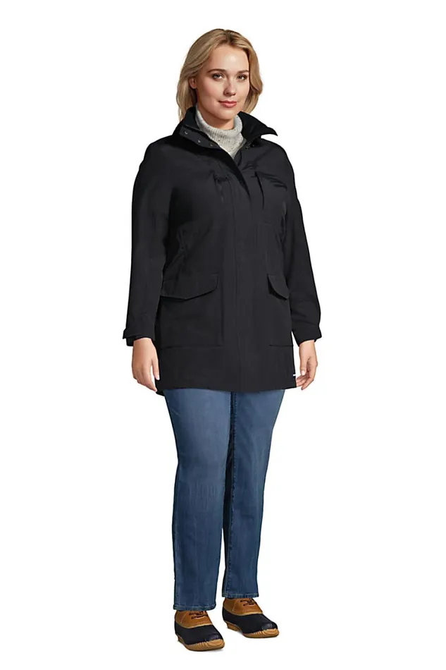 Lands039 End Coats and Jackets Women Plus Size Squall Waterproof Raincoat With Hood Black