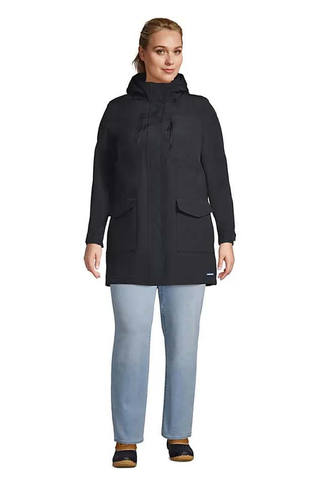 Lands039 End Coats and Jackets Women Plus Size Squall Waterproof Raincoat With Hood Black