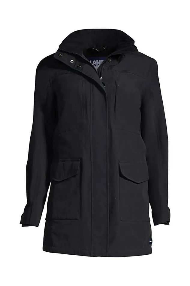 Lands039 End Coats and Jackets Women Plus Size Squall Waterproof Raincoat With Hood Black