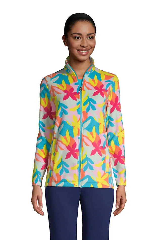Lands039 End Coats and Jackets Women Print Full Zip Fleece Jacket Turquoise Multi Graphic Floral Lands039 End Coats and Jackets Women Print Full Zip Fleece Jacket Turquoise Multi Graphic Floral