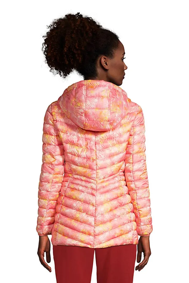 Lands039 End Coats and Jackets Women Ultra Lightweight Packable Down Jacket With Hood Print Soft Mojave Tie Dye Floral Lands039 End Coats and Jackets Women Ultra Lightweight Packable Down Jacket With Hood Print Soft Mojave Tie Dye Floral