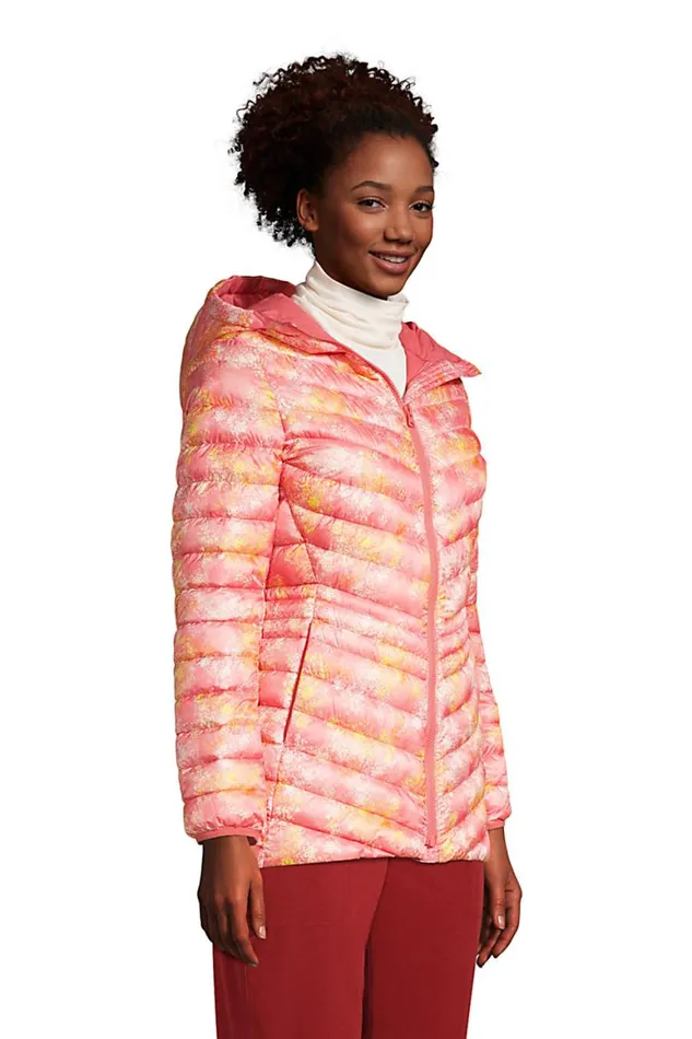 Lands039 End Coats and Jackets Women Ultra Lightweight Packable Down Jacket With Hood Print Soft Mojave Tie Dye Floral Lands039 End Coats and Jackets Women Ultra Lightweight Packable Down Jacket With Hood Print Soft Mojave Tie Dye Floral