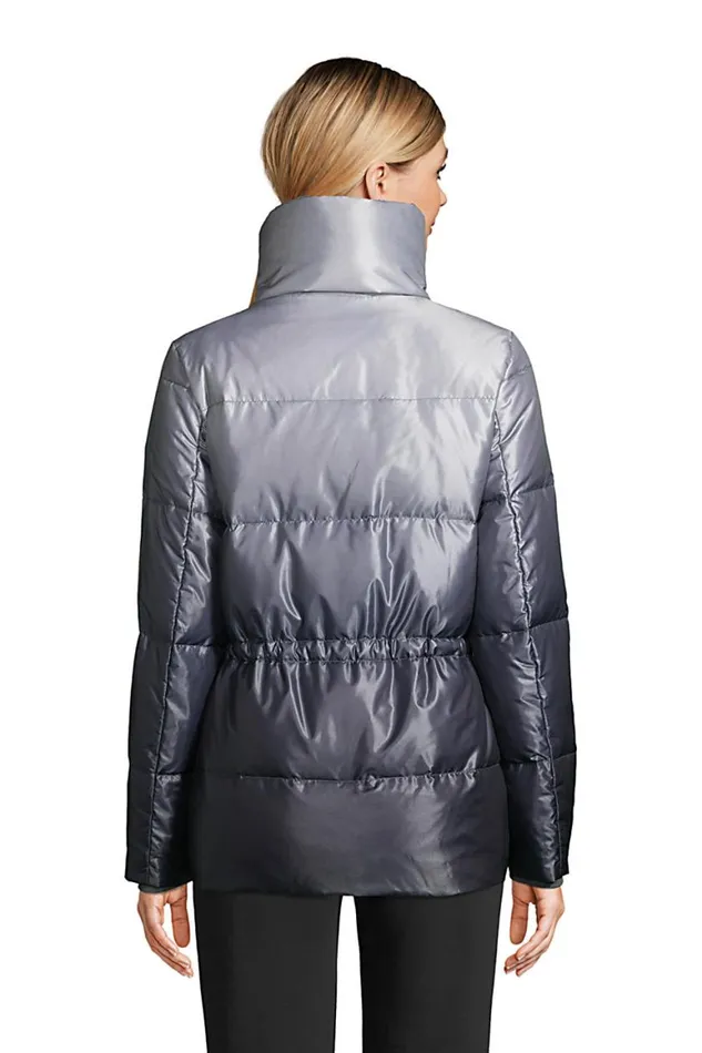 Lands039 End Coats and Jackets Women Wrap Quilted Down Jacket Silver Gray Ombre