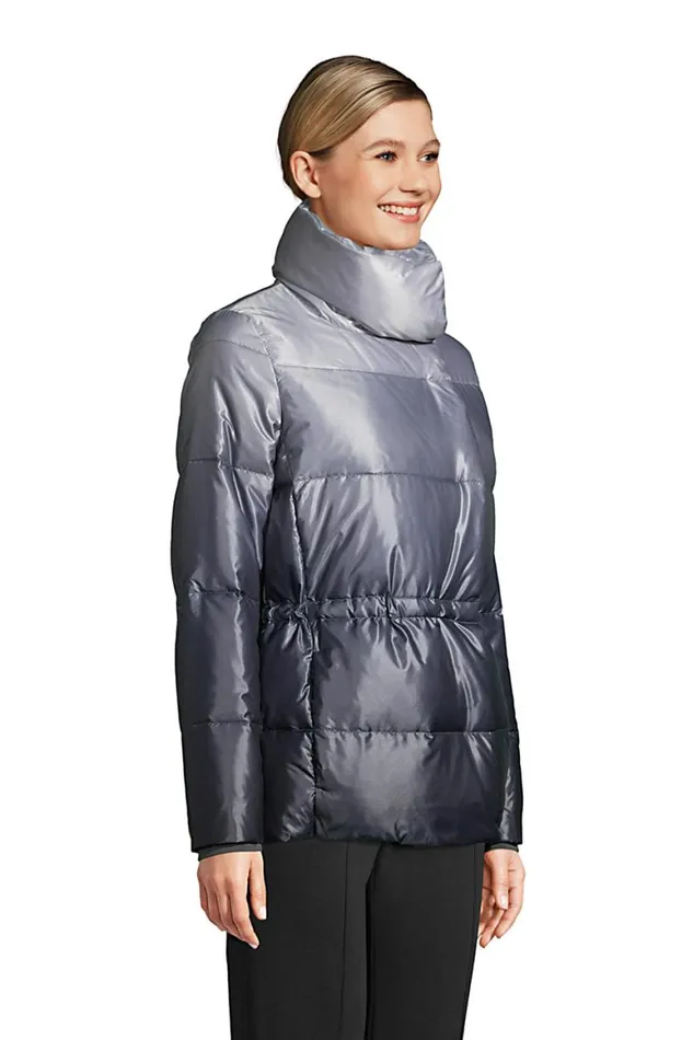 Lands039 End Coats and Jackets Women Wrap Quilted Down Jacket Silver Gray Ombre