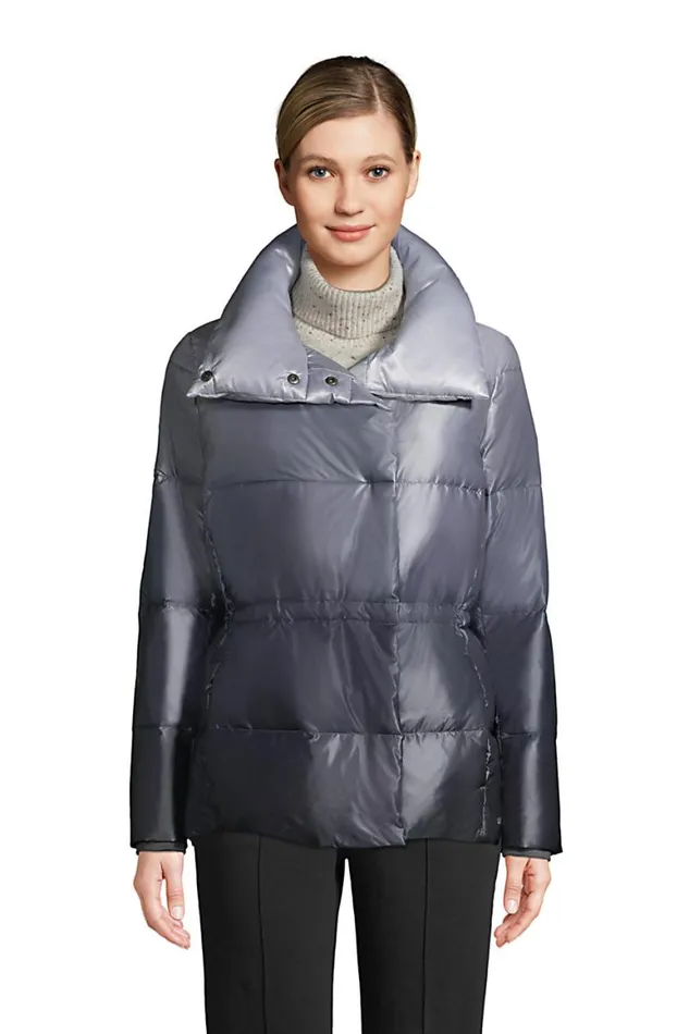 Lands039 End Coats and Jackets Women Wrap Quilted Down Jacket Silver Gray Ombre