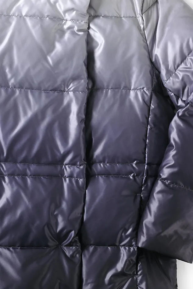 Lands039 End Coats and Jackets Women Wrap Quilted Down Jacket Silver Gray Ombre