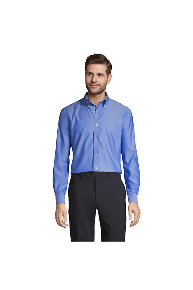 Lands039 End Dress Shirts Men Long Sleeve Buttondown No Iron Pinpoint Shirt French Blue
