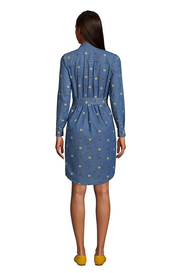 Lands039 End Dresses Women Cotton Denim Button Front Long Sleeve Dress Denim Embroidered Bees Lands039 End Dresses Women Cotton Denim Button Front Long Sleeve Dress Denim Embroidered Bees