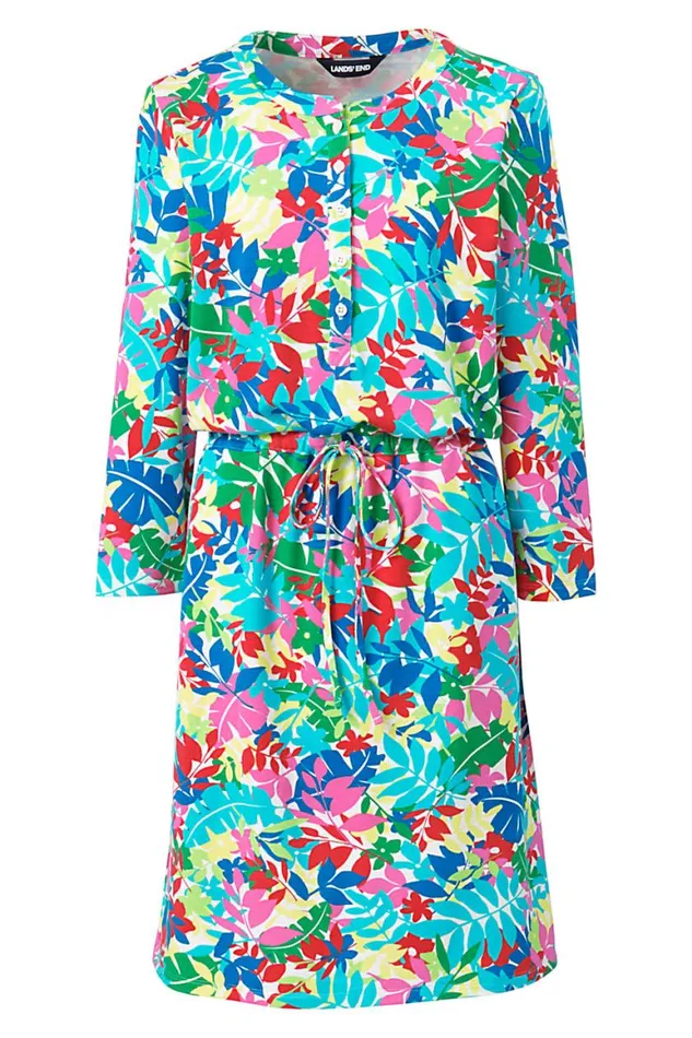 Lands039 End Dresses Women Long Sleeve Knee Length Shirt Dress With Uv Protection Fresh Poppy Multi Floral Lands039 End Dresses Women Long Sleeve Knee Length Shirt Dress With Uv Protection Fresh Poppy Multi Floral