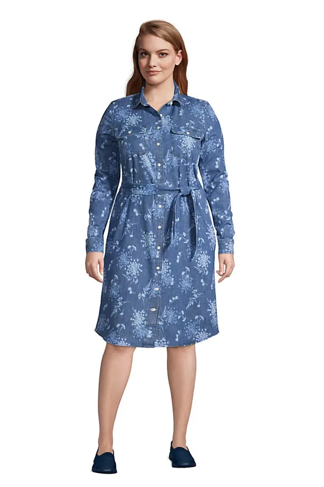 Lands039 End Dresses Women Plus Size Cotton Denim Button Front Long Sleeve Dress Medium Indigo Sunprint Denim Lands039 End Dresses Women Plus Size Cotton Denim Button Front Long Sleeve Dress Medium Indigo Sunprint Denim
