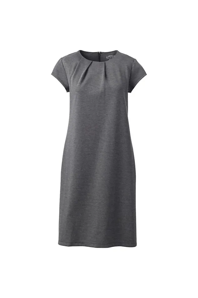 Lands039 End Dresses Women Ponte Short Sleeve Dress Charcoal Heather