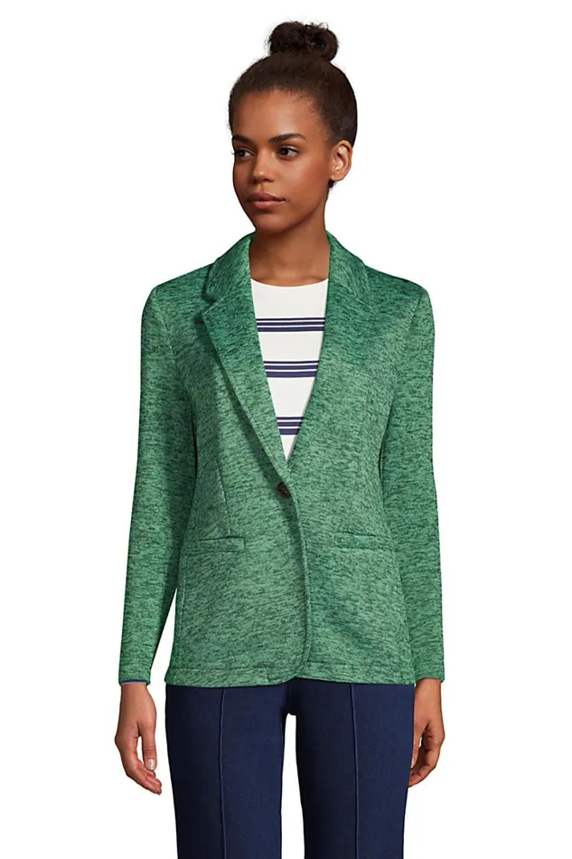 Lands039 End Fleece Women Sweater Fleece Blazer Deep Woodland Green Heather