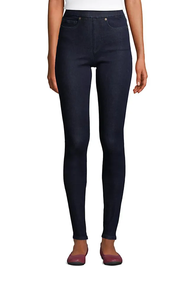 Lands039 End Jeans Women Denim High Rise Brushed Back Elastic Waist Pull On Jeans Blue Deepest Indigo