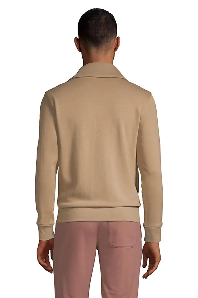 Lands039 End Knit Tops and Tees Men Long Sleeve French Terry Cardigan Ivory Founders Stripe