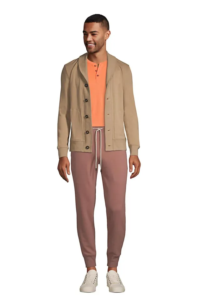 Lands039 End Knit Tops and Tees Men Long Sleeve French Terry Cardigan Ivory Founders Stripe