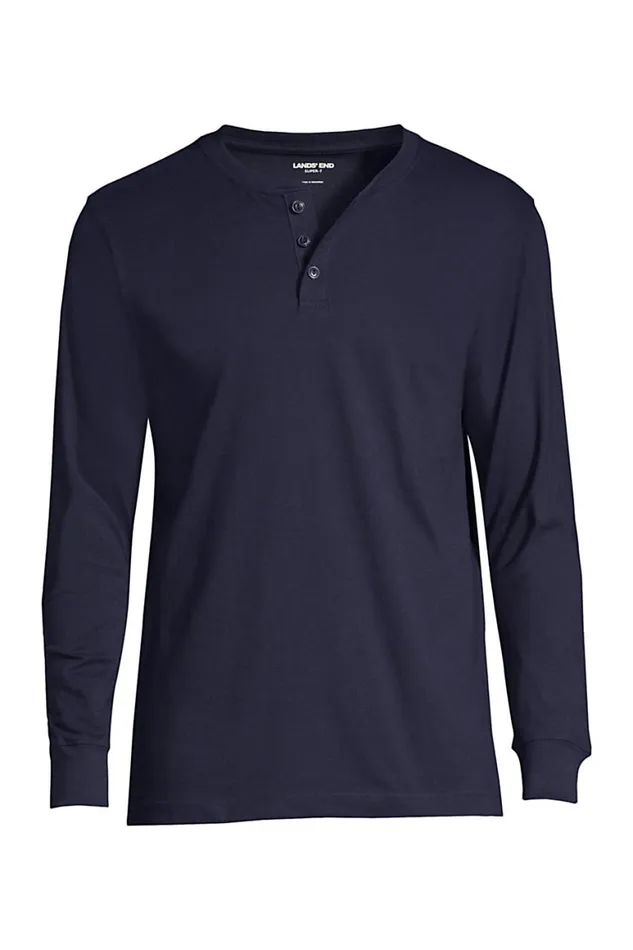Lands039 End Knit Tops and Tees Men Supert Long Sleeve Henley Shirt Radiant Navy