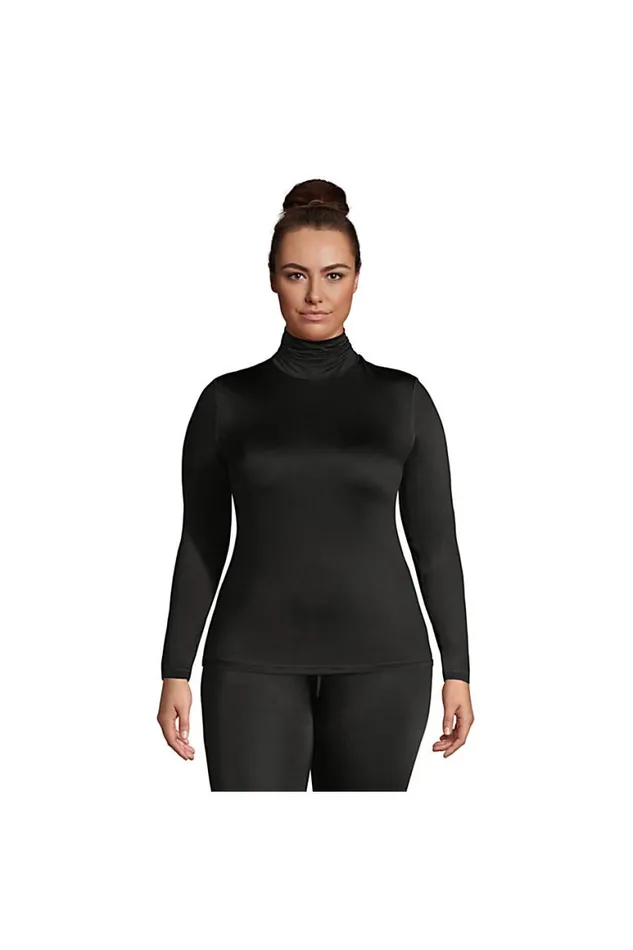 Lands039 End Long Underwear Women Plus Size Thermaskin Heat Thermal Long Underwear Base Layer Turtleneck Top Black