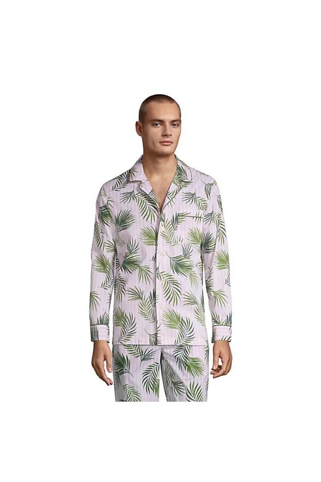 Lands039 End Pajamas and Robes Men Poplin Pajama Shirt White