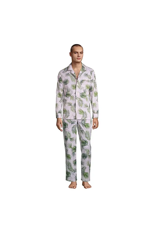 Lands039 End Pajamas and Robes Men Poplin Pajama Shirt White